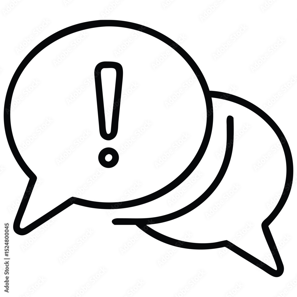 Poster intersecting speech bubbles featuring an exclamation point, communication and notification icon