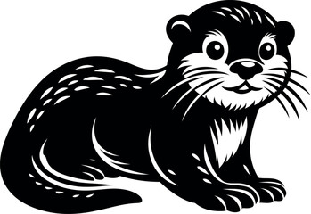 Cute cartoon otter in black and white
