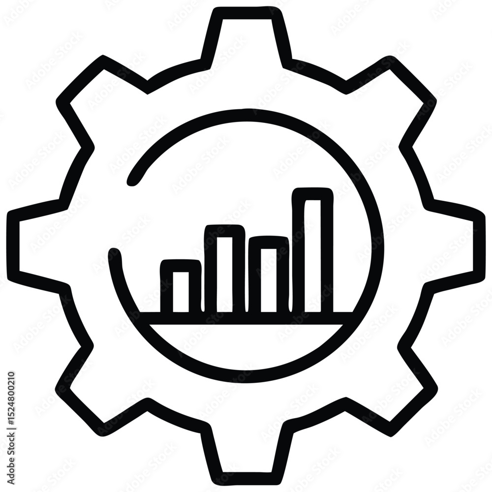 Poster isolated cogwheel outline with increasing bar chart inside design element