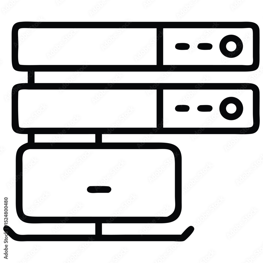 Poster isolated illustration of server rack, representing hosting and data management infrastructure