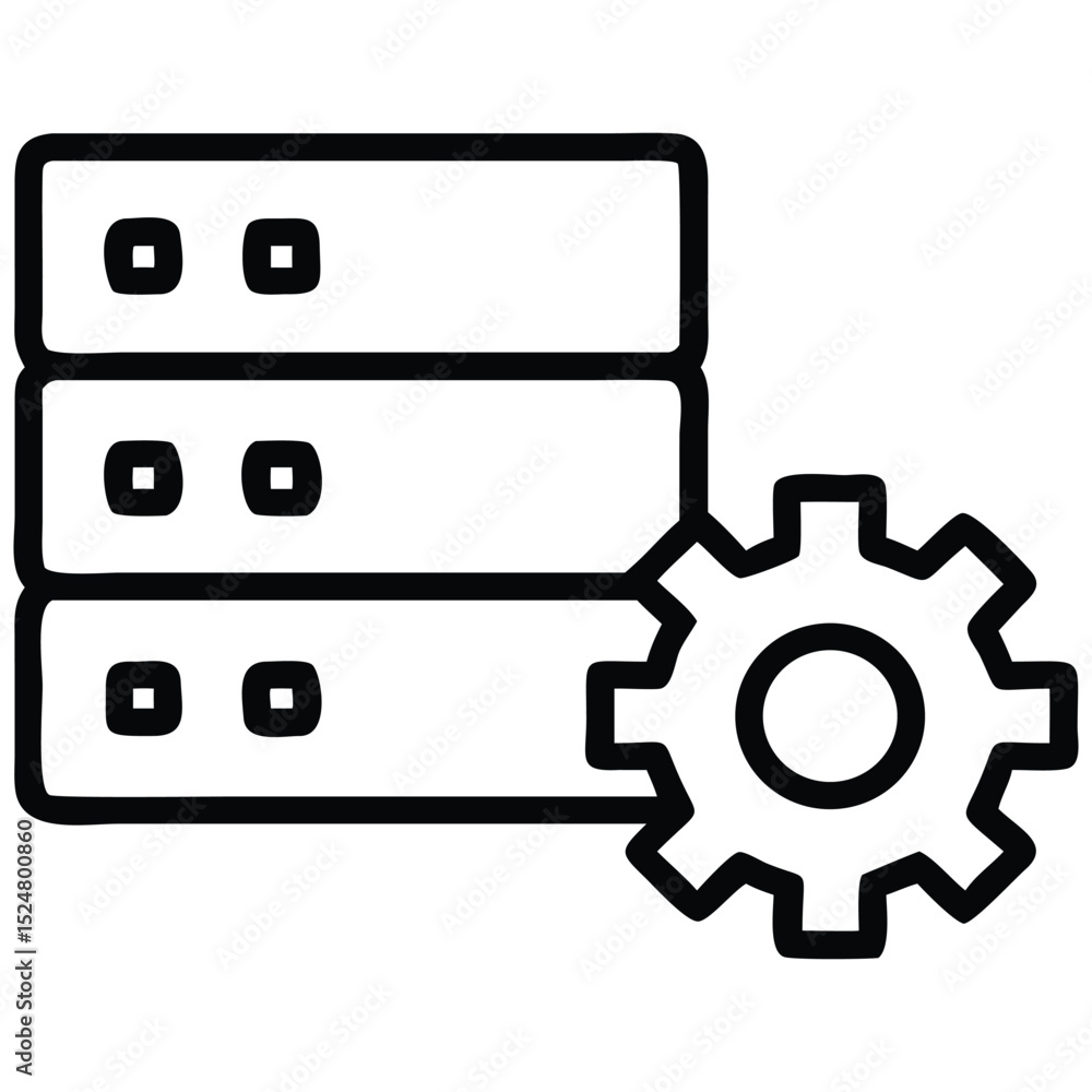 Poster isolated server stack with gear outline database system, maintenance, and configuration concept
