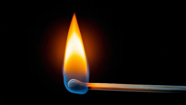 Matchstick Igniting with Bright Flame Against Dark Background Creating a Vivid Fire Display