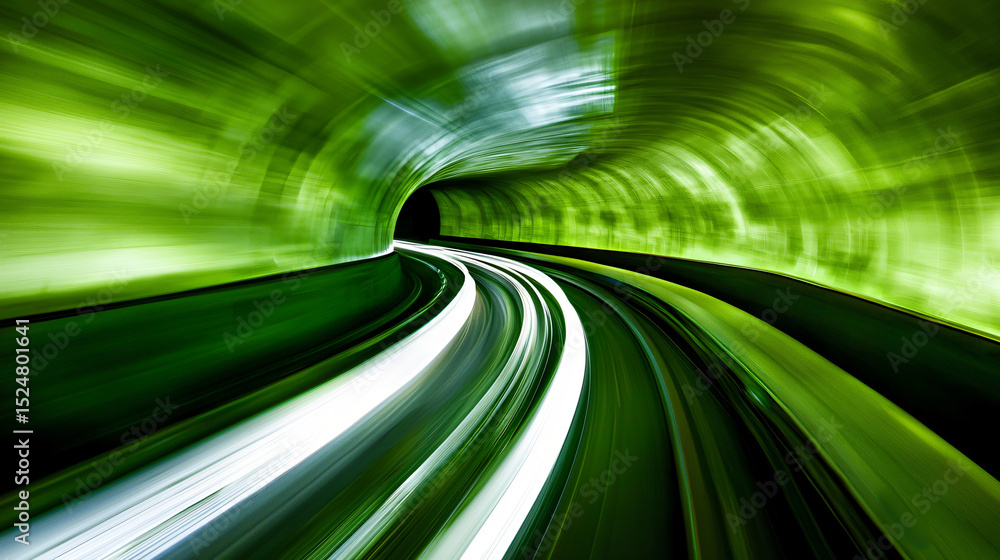 Poster a dramatic perspective of a tunnel with a train speeding through creating a motion effect.