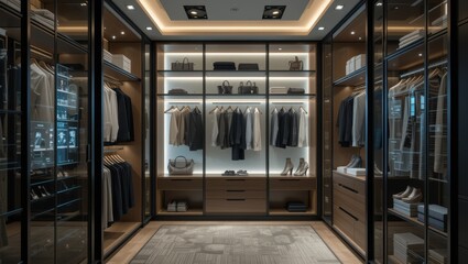 Luxurious Minimalist Wardrobe with Organized Clothing Display and Elegant Interior Design