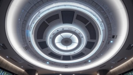 Intricate Modern Circular Ceiling Design with Soft Illumination and Symmetrical Patterns