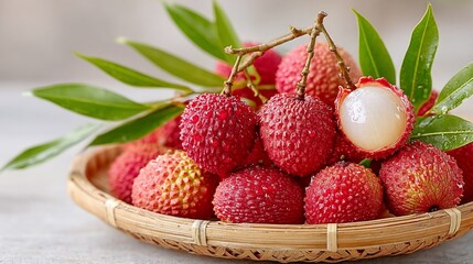 juicy fresh lychee with skin and water