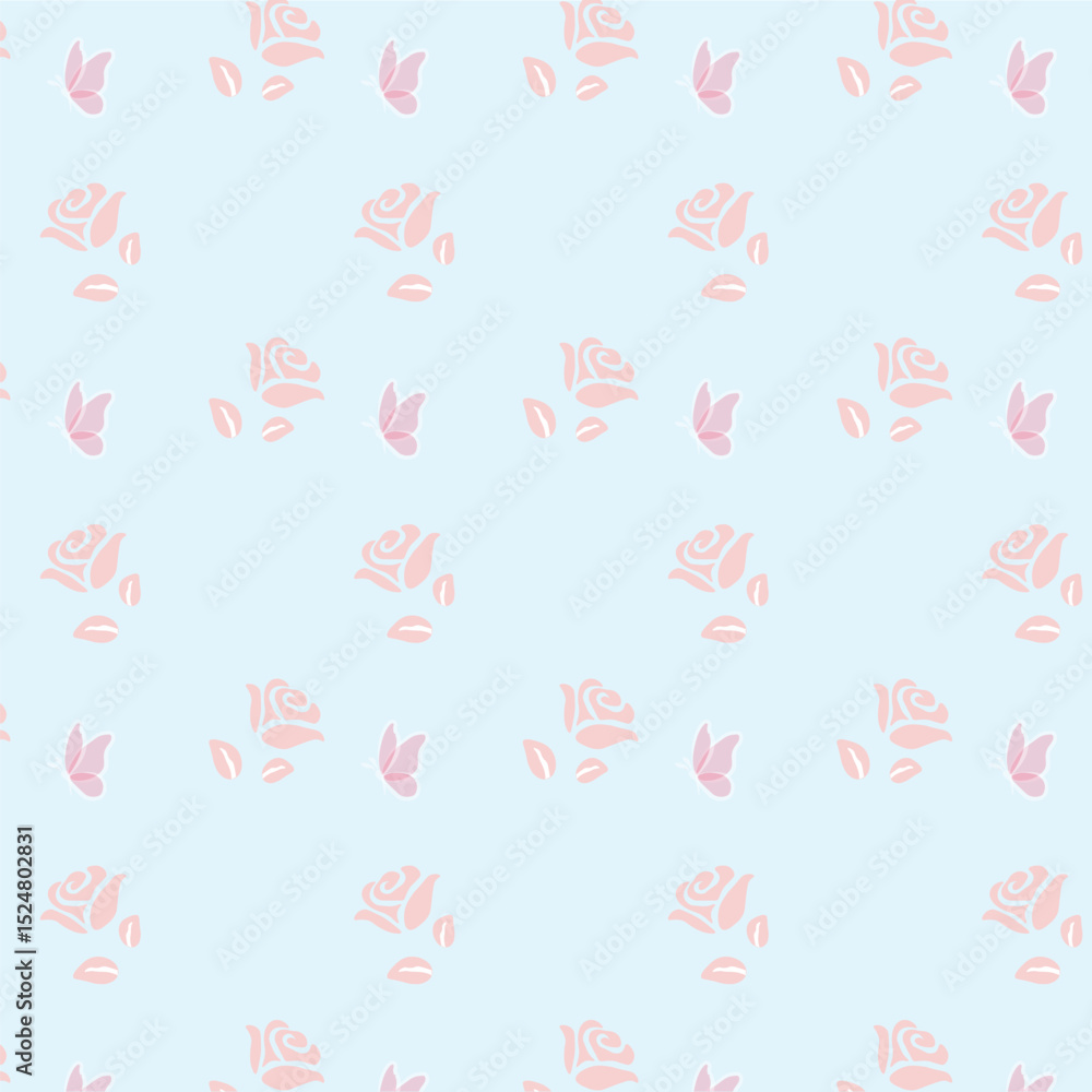 Fototapete seamless pattern with red roses and day dear text on light background