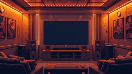 Cozy Modern Living Room Interior with Ambient Lighting and Entertainment System