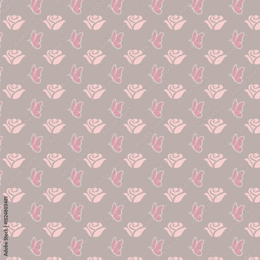 Fototapete seamless pattern with red roses and day dear text on light background