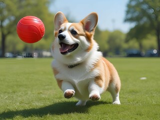 ボールで遊ぶコーギー[GenerativeAI]