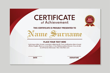 Elegant red achievement certificate template curved design