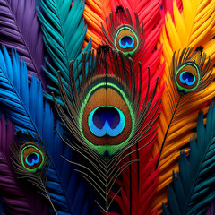 Vibrant Close Peacock Feathers Showcasing