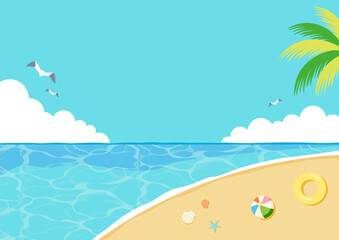 Fototapeta na wymiar 夏空と海のバナーイラスト背景