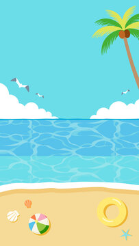 夏空と海のバナーイラスト背景　縦長