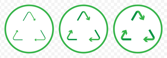Recycle symbol icon set. Green recycling sign, ecology, recycle, eco, nature protection, biodegradable - stock vector on Transparent Background. EPS 10.
