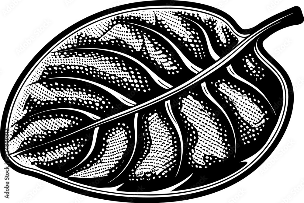 Poster retro style leaf design with photocopy stipple effect isolated on transparent background