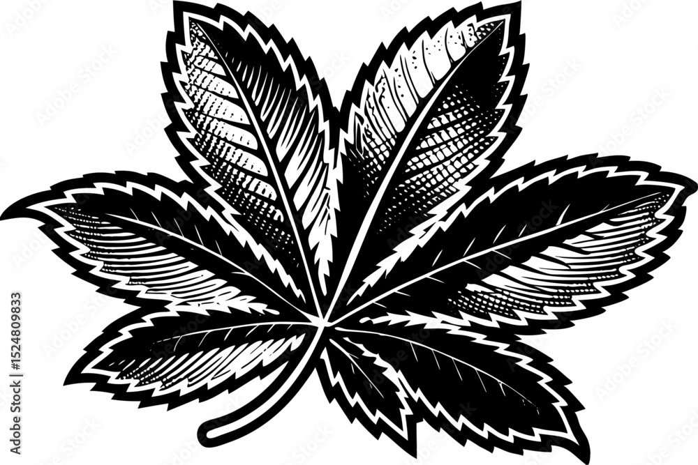 Poster retro style leaf design with photocopy stipple effect isolated on transparent background