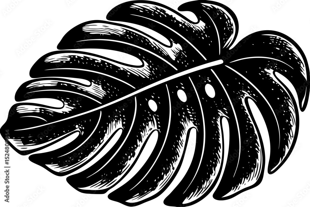 Poster retro style leaf design with photocopy stipple effect isolated on transparent background