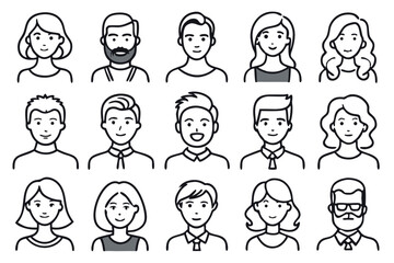 Stylish line art profile of a man and woman headshots isolated on transparent background