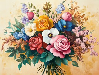 high resolution visual of Colourful vintage floral bouquet