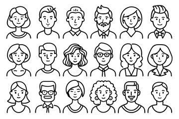 Stylish line art profile of a man and woman headshots isolated on transparent background