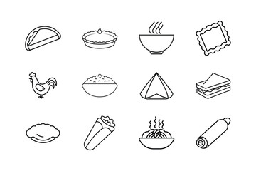 Set of Flat icon Cocis food  Outline Vector   illustration