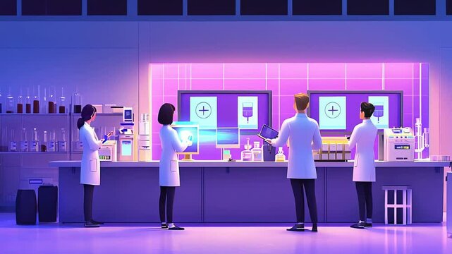 Laboratory interior with researchers at work.