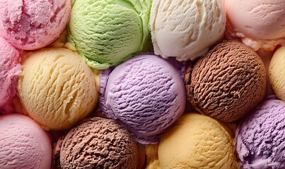 Colorful scoops of ice cream in various pastel shades, Generative AI