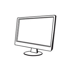 line art of desktop monitor on the white background