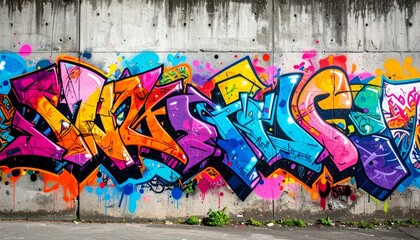 Concrete wall with graffiti art         