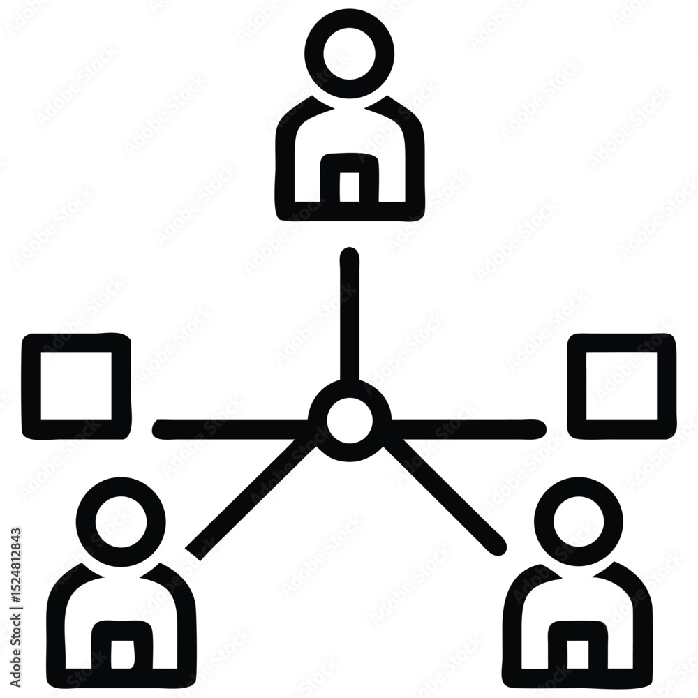 Aufkleber network diagram with people icons and connected nodes illustrating communication structure