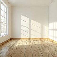 Sunlit empty room with hardwood floors and large window (9)