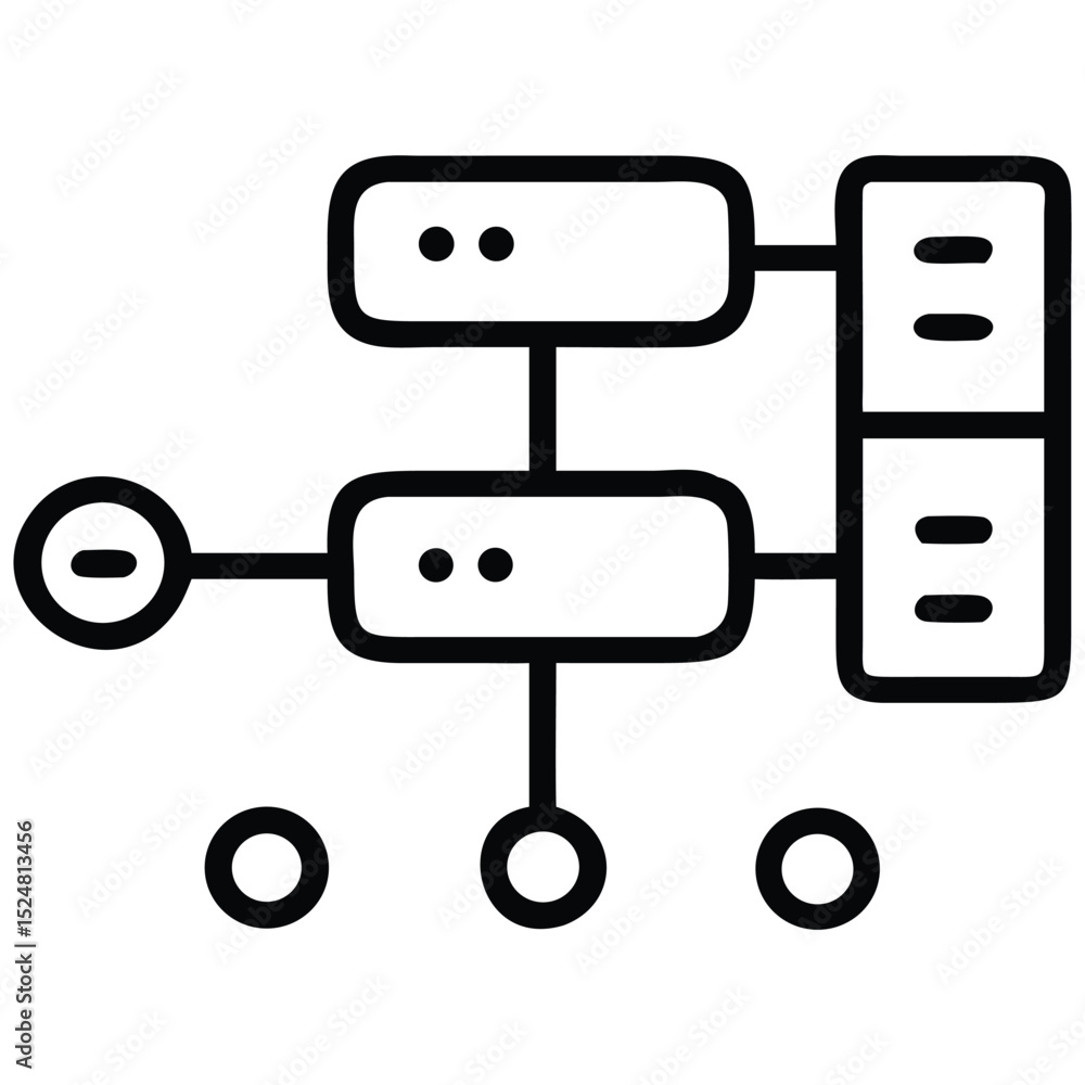 Poster network topology diagram featuring server racks, computer connection, and circle nodes