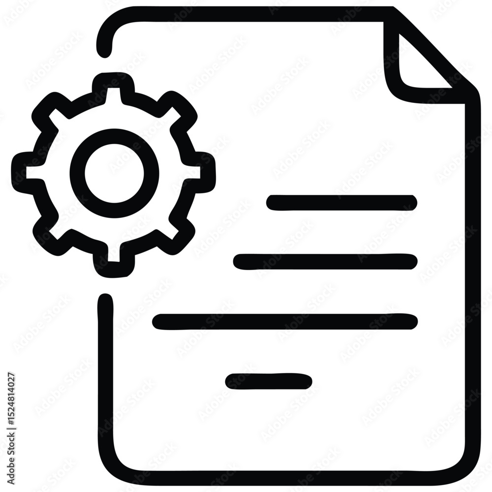 Poster of paper with text lines and a gear symbol for configuration