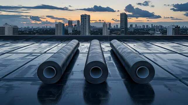 Epdm rubber roofing material on urban rooftops, offering durable waterproofing for construction.