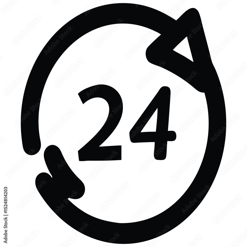 Poster of the number 24 encased in a black circular arrow for service availability