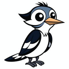 Charming cartoon blue jay stands displaying its vibrant plumage and expressive, large eyes