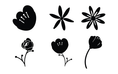 Set of silhouettes floral design, vector, isolated on transparent background