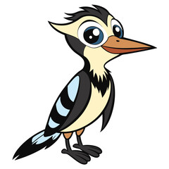 Cartoon woodpecker standing with big blue eyes and a cute small beak looks onward