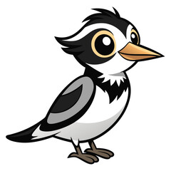 The cute bird cartoon character with black and white feathers confidently stands here
