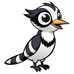 Cartoon woodpecker character stands confidently with a joyful expression, showcasing unique feather patterns