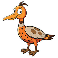 Orange cartoon bird smiles brightly with brown spots on its body, standing cheerfully
