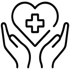 Outline Hands Holding Heart with Medical Cross Illustration Symbol