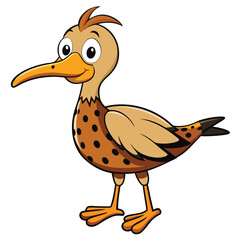 Cheerful cartoon bird stands with a cute smile and expressive, vibrant eyes