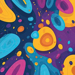 Vibrant abstract artwork featuring swirling, colorful shapes and textures on a dark background