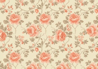Obraz premium Floral pattern with pink flowers, berries