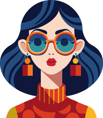 Woman with dark hair in sunglasses vector fashion illustration