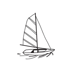 line art of sailing dinghy  on the white background