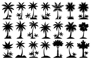 Fototapeta premium Tropical palm tree silhouette design element isolated on transparent background