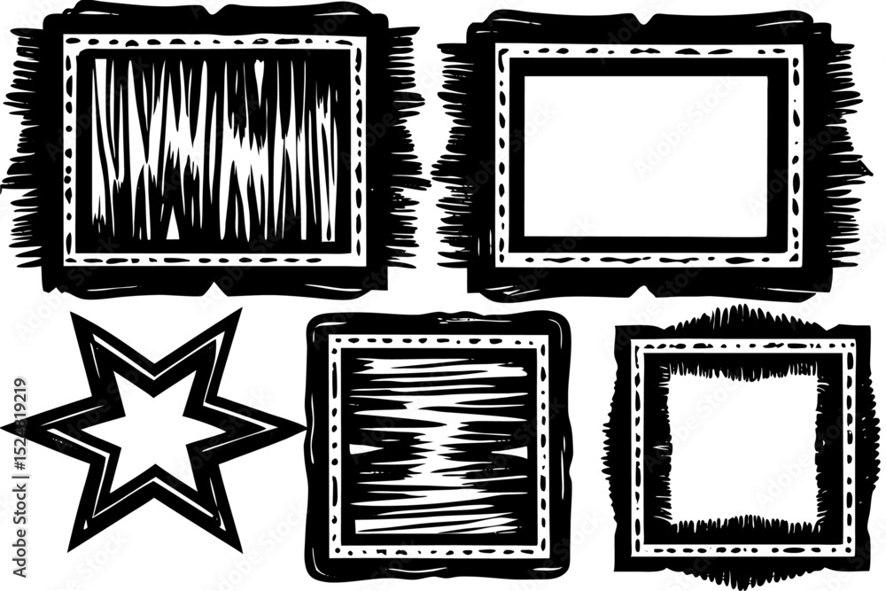 Poster torn paper frames design with jagged edges and ripped cutoffs isolated on transparent background